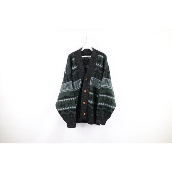 Vintage 90s Streetwear Mens Size Large Heavyweight Wool Knit Cardigan Sweater